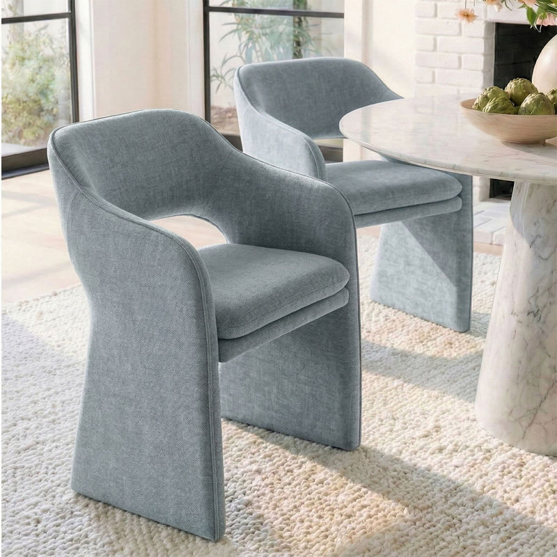 19" Upholstered Dining Armchair, Sky Blue