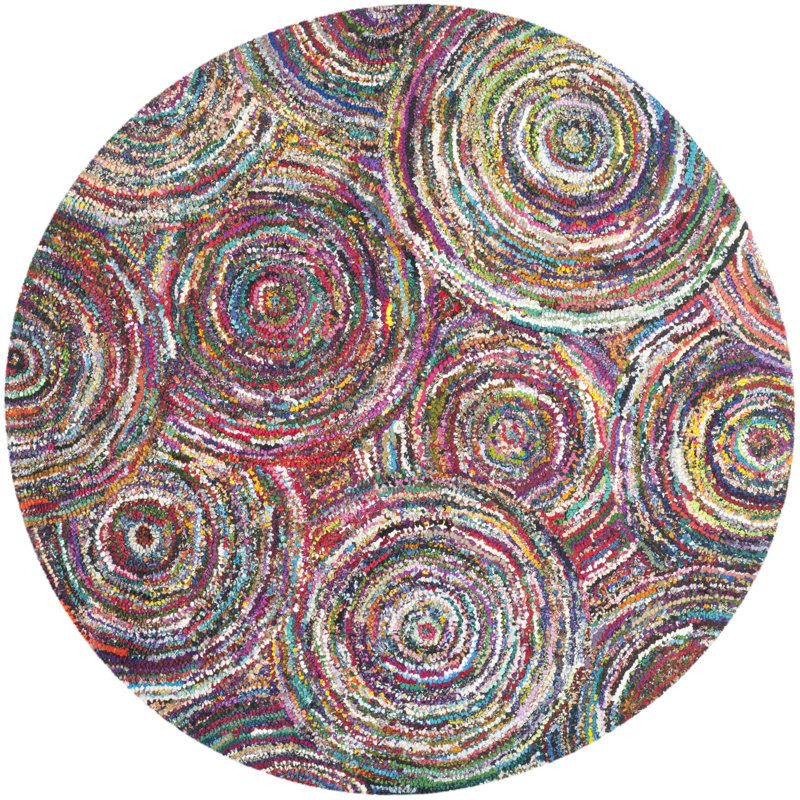 Anaheim Nantucket Hand Tufted Cotton Geometric Rug, Round 6'