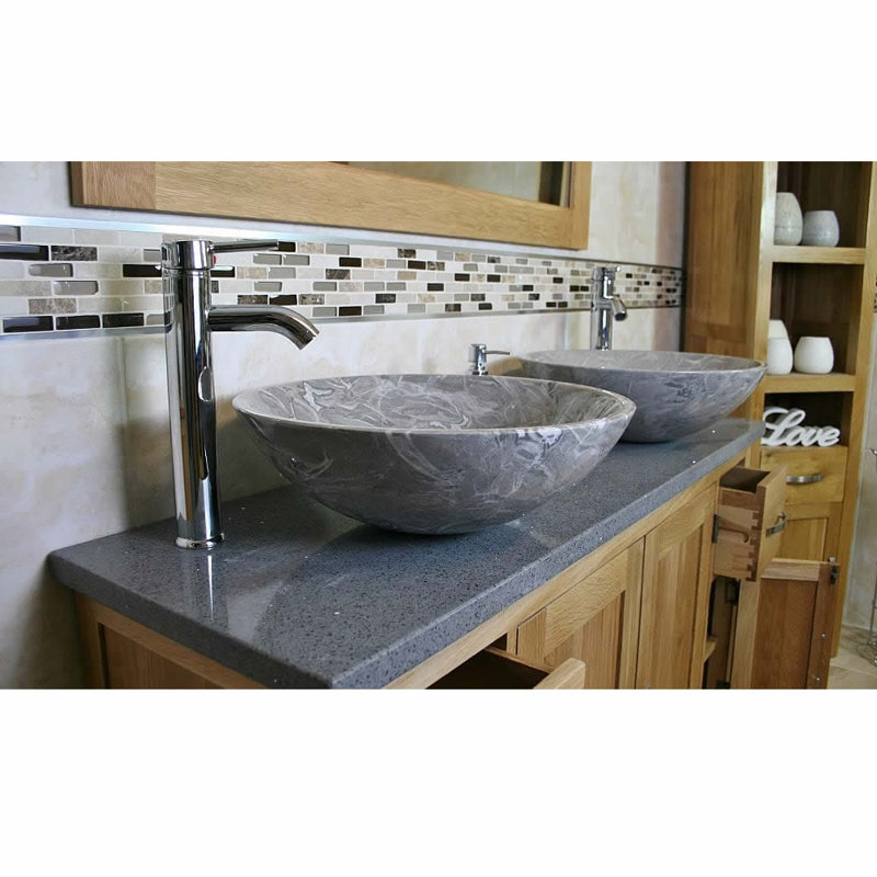 Delagarza 1230mm Double Bathroom Vanity with Vessel Stone Basin, Grey