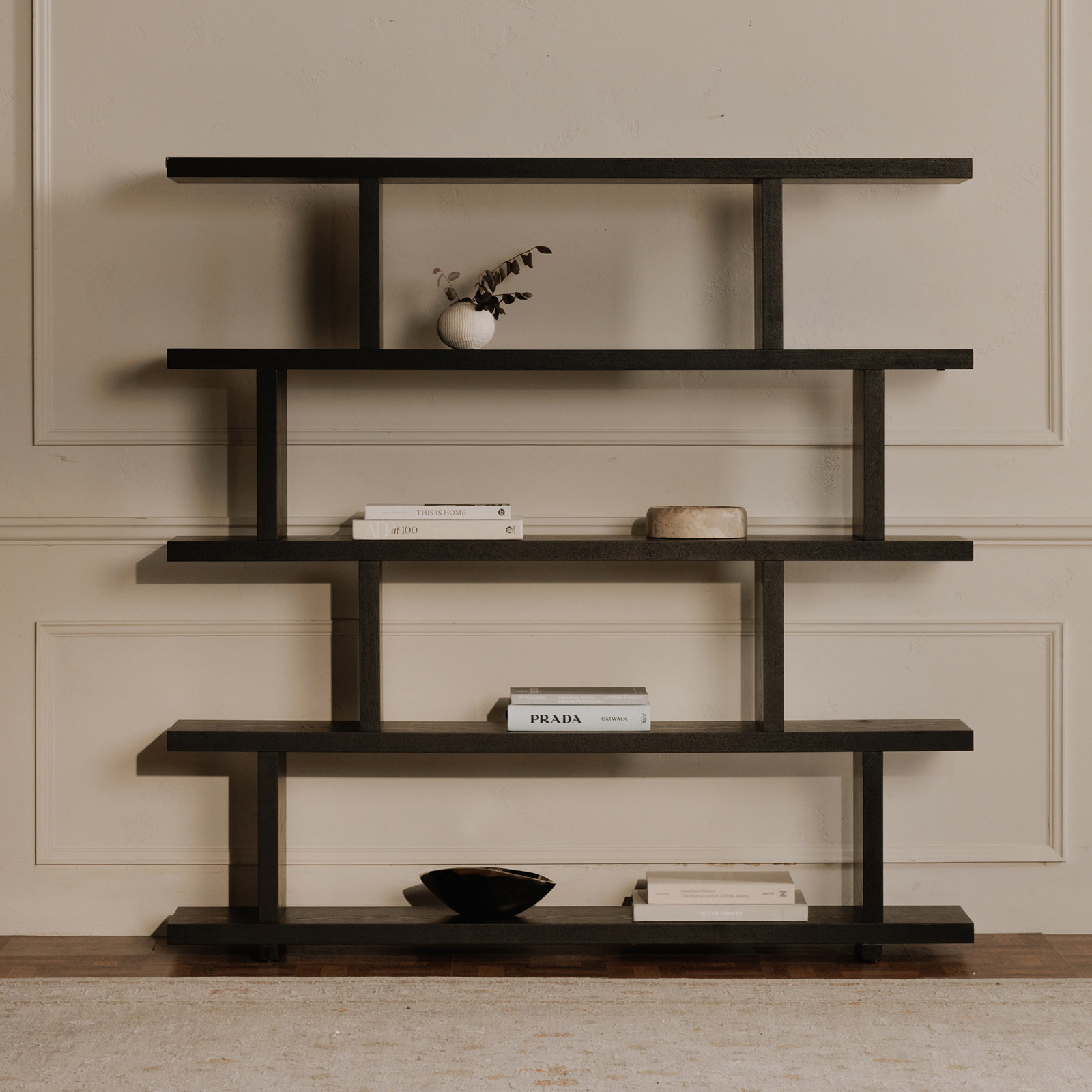 Annora 63" H x 63" W Geometric Bookcase, Black