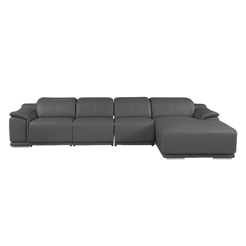 Canapé modulaire en cuir véritable gris foncé 4 pièces faisant face à la droite avec 3 fauteuils inclinables électriques et appuis-tête réglables