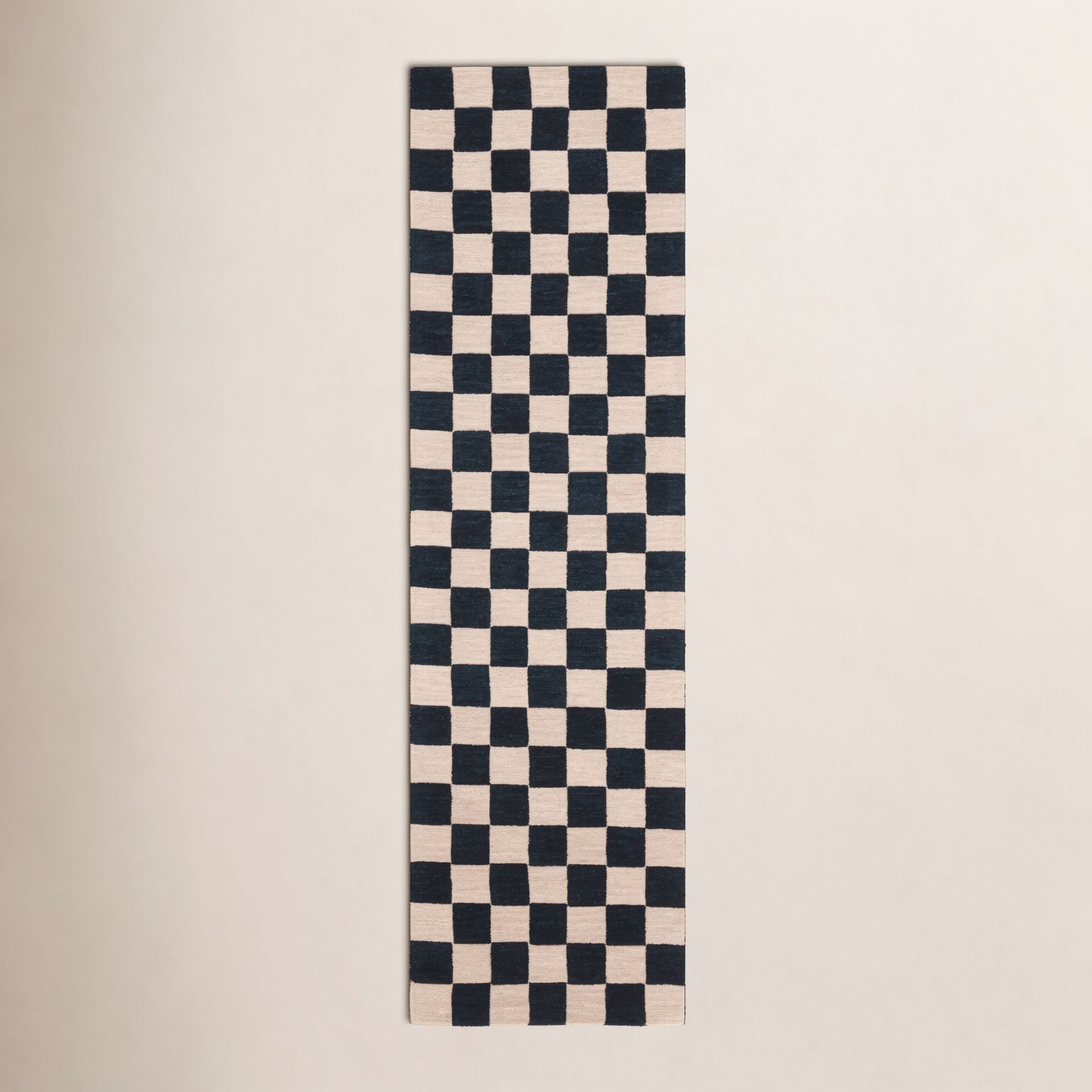 Freesia Black Beige Hand-Tufted Checkered Rug, Runner 2'3" x 8'