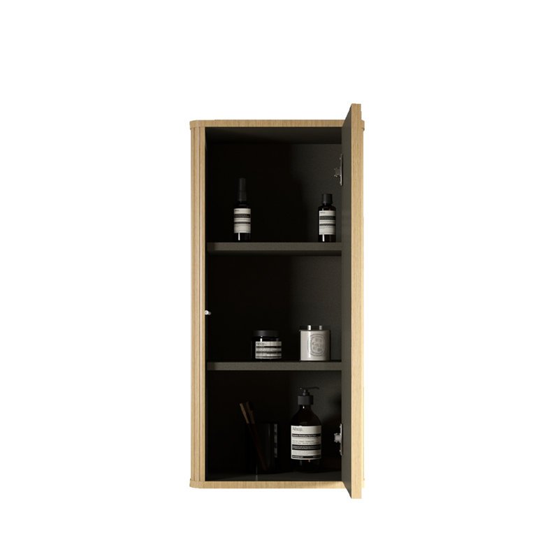 Armoire suspendue moderne et innovante en bois d'ingénierie à ouverture par simple pression, idéale pour les petits espaces.