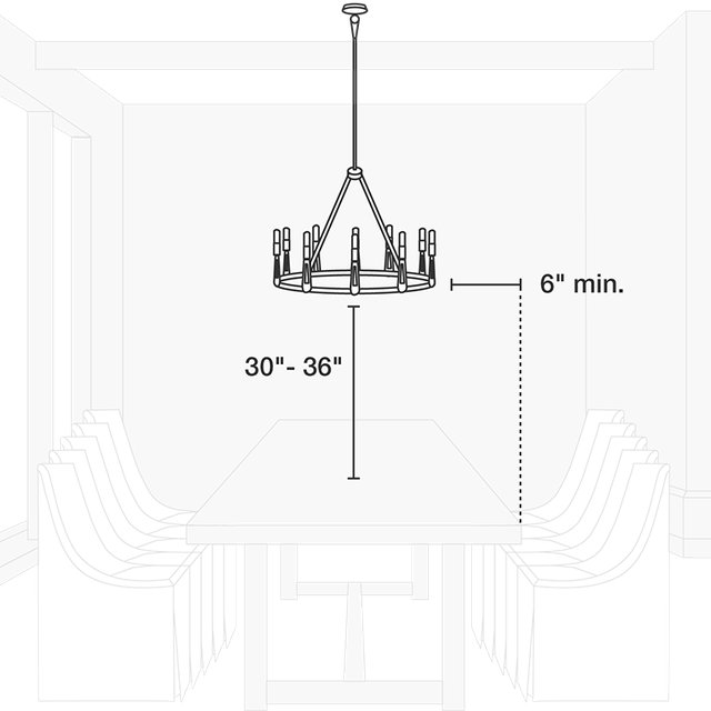 6-Light Chandelier, 6 Lights, Aged Iron, 38.125" H x 39.75" W x 39.75" D
