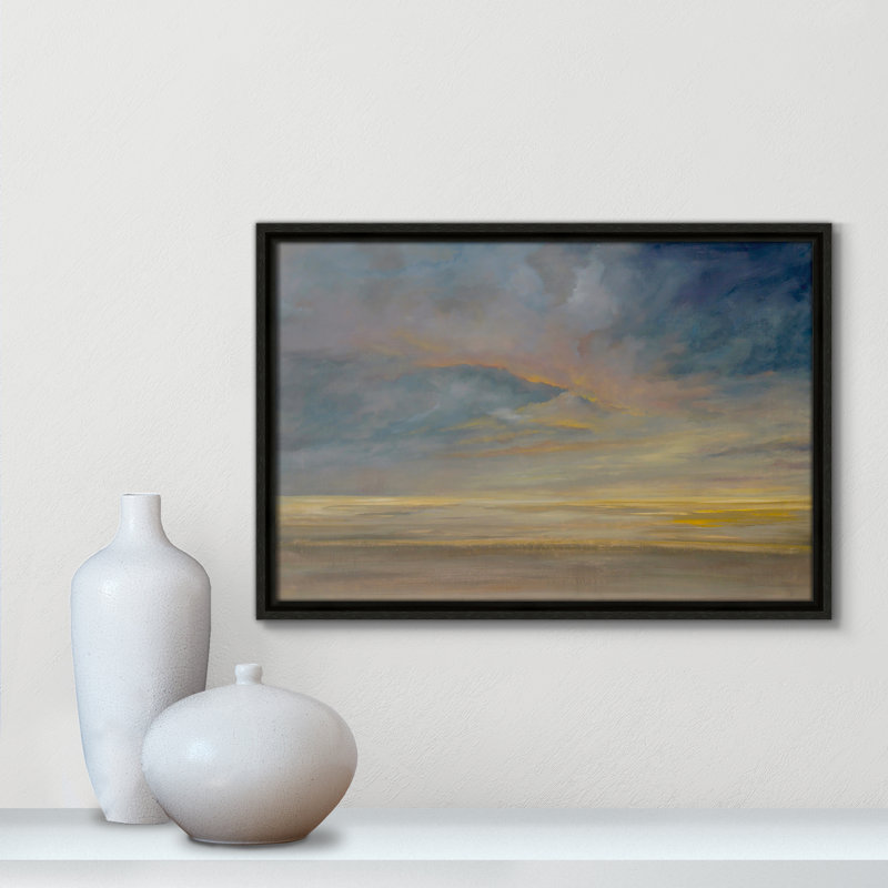 Saffi Dawning Unrest - Floater Frame Painting on Canvas, 13.5" H x 19.5" W, Silver