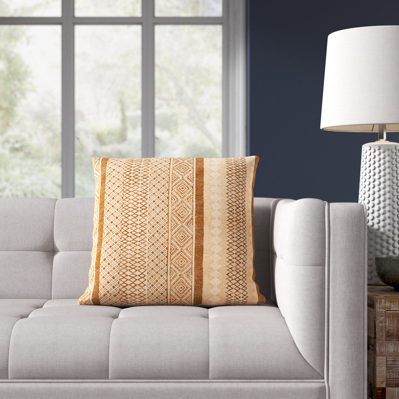 Zetta Geometric Cotton Throw Pillow, 22" x 22", Pillow Cover Only - No Insert, Light Beige/Tan