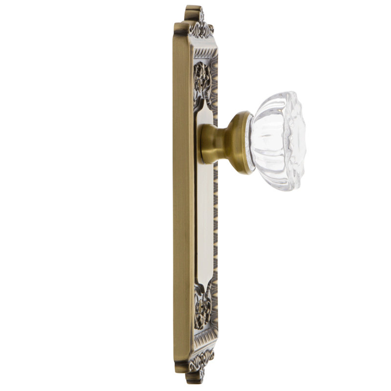 Grandeur Windsor Plate Single Dummy with Fontainebleau Crystal Door Knob, Vintage Brass