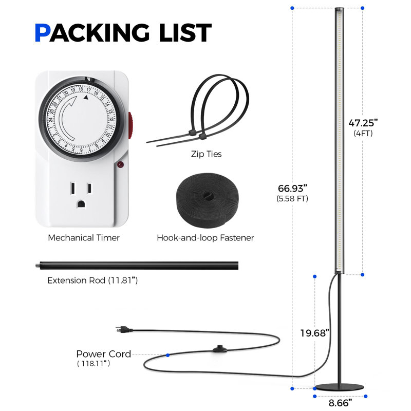 Éclairage de culture sur pied Barrina T2S pour plantes d'intérieur avec minuterie, 65 W, 5000 K, Ppfd élevé, spectre complet, lumières de croissance verticales de la série Tera, hauteur réglable de 5 pi à 5,6 pi, interrupteur au pied, conception sans éblouissement, noir