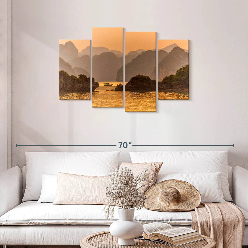 Marchelle, coucher de soleil sur la baie d'Halong, H 27 po x l 43 po