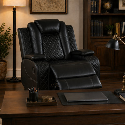 Black Breathing Leather Power Recliner Chair with Quiet Motor, Fully Assembled Living Room Recliner with Solid Wood Frame