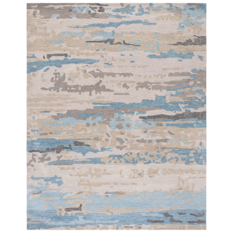 Soho Hand Tufted Wool/Cotton Abstract Rug in Beige/Blue, Rectangle 5' x 8'