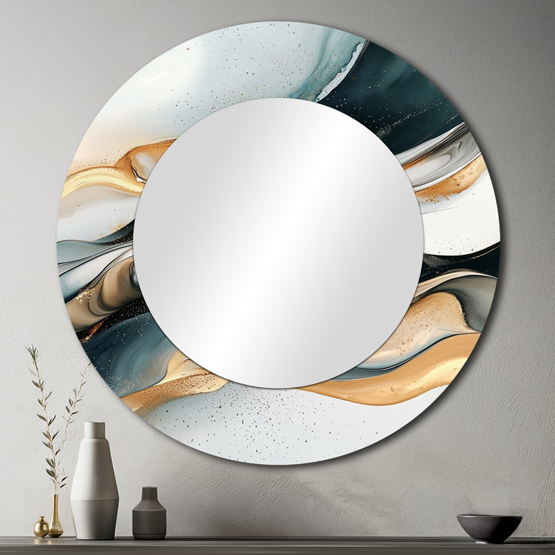Écho glaciaire doré des reflets liquides I - Art abstrait miroir mural - imprimé sur métal, 36 po x 36 po
