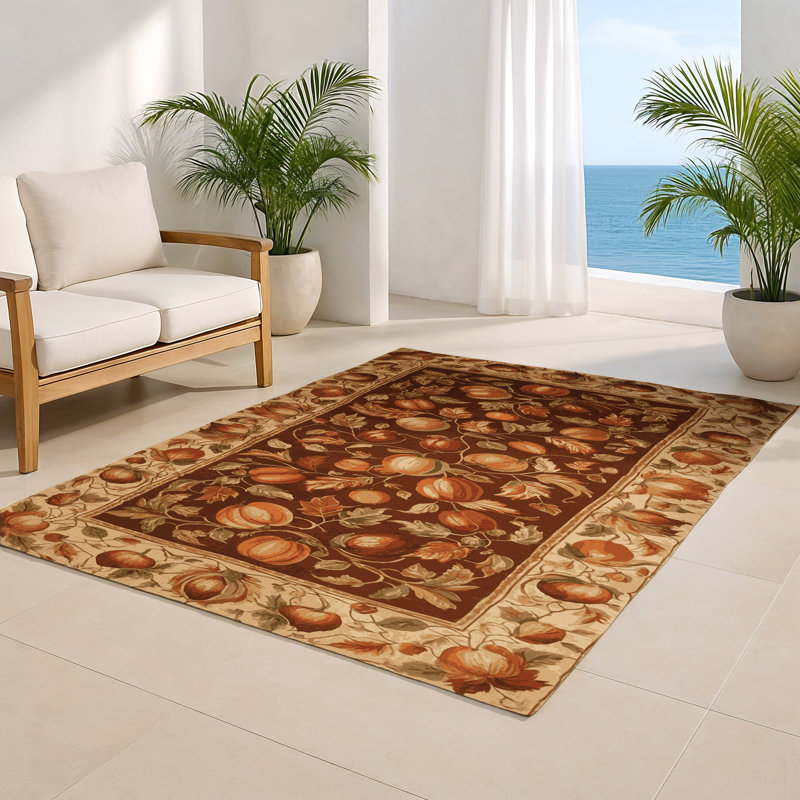 French Brown Indoor and Outdoor Area Rug, Rectangle 5' x 7'