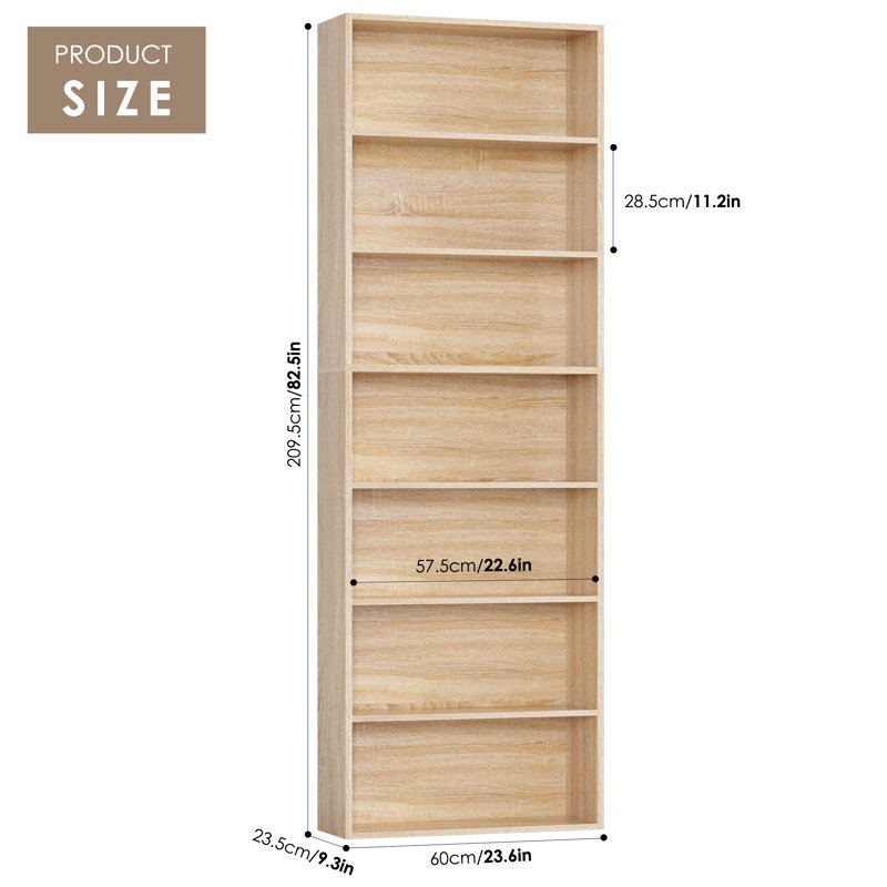 Idlewild 82.5'' H Standard Bookcase, 7-Tier Open Bookcase, Home Library Bookcase, Oak