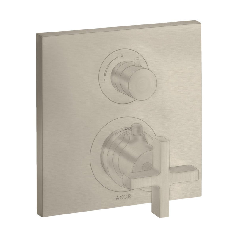 AXOR Citterio Thermostatic Trim with Volume Control- Cross Handle in Brushed Nickel, Brushed Nickel