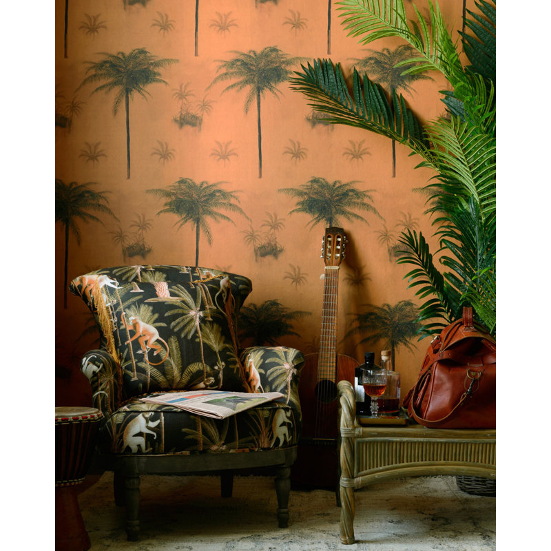 Cubana Floral Wallpaper Roll, Orange/Green