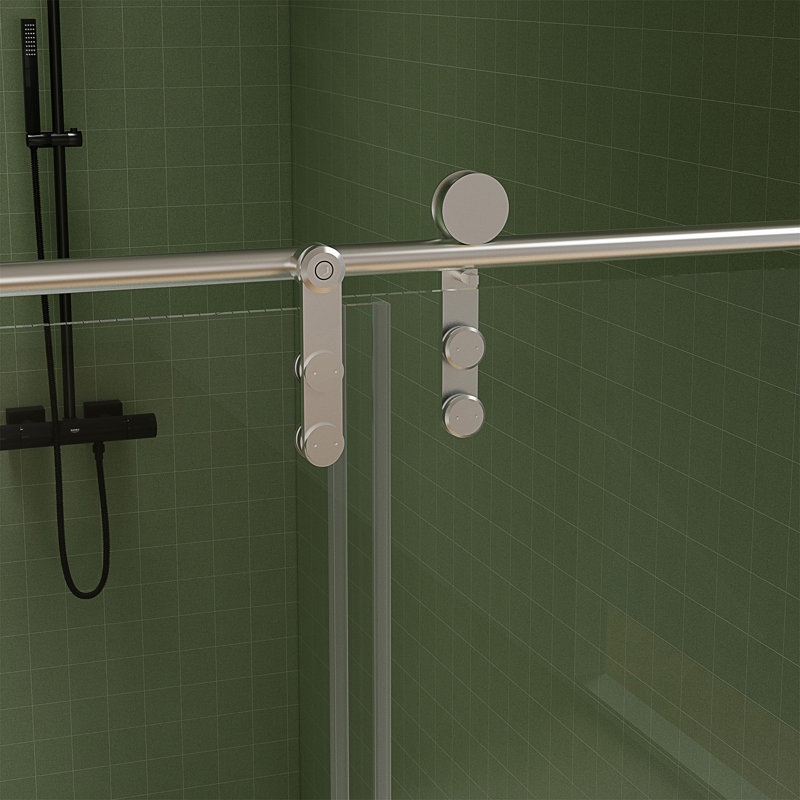 Adjustable 56-60 Inch Wide X 76 Inch High Frameless Sliding Shower Door, 8Mm Tempered Glass With Easy Clean Coating And Buffer