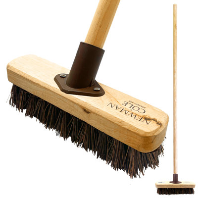 9" Stiff Deck Scrub Wooden Scrubbing Scrubber Brush with Long Wood Handle