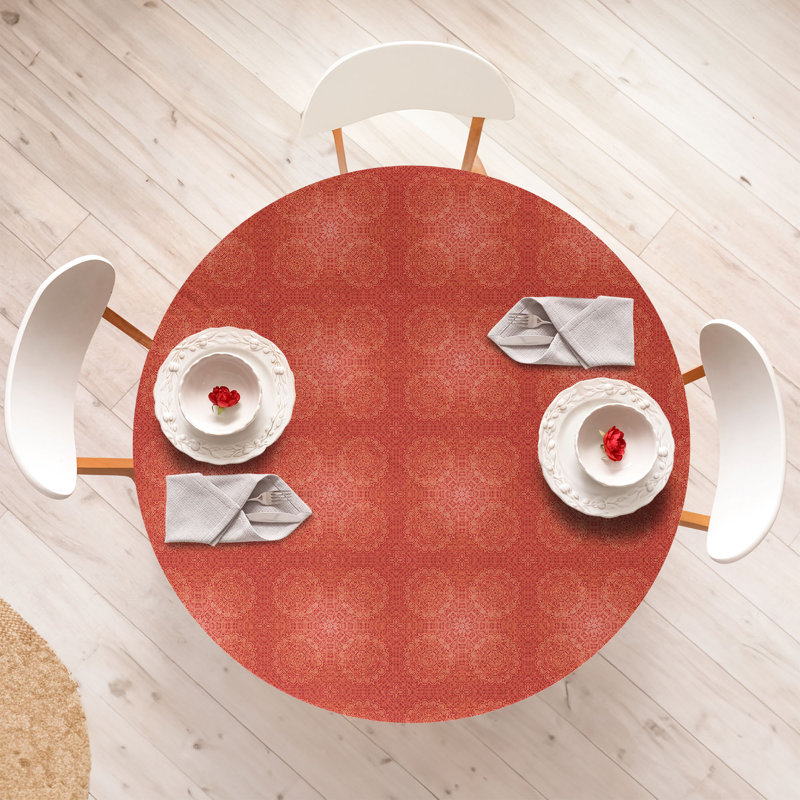 Ambesonne Mosaic Fitted Round Tablecloth Pale Ruby Vermilion, 51.97" Round
