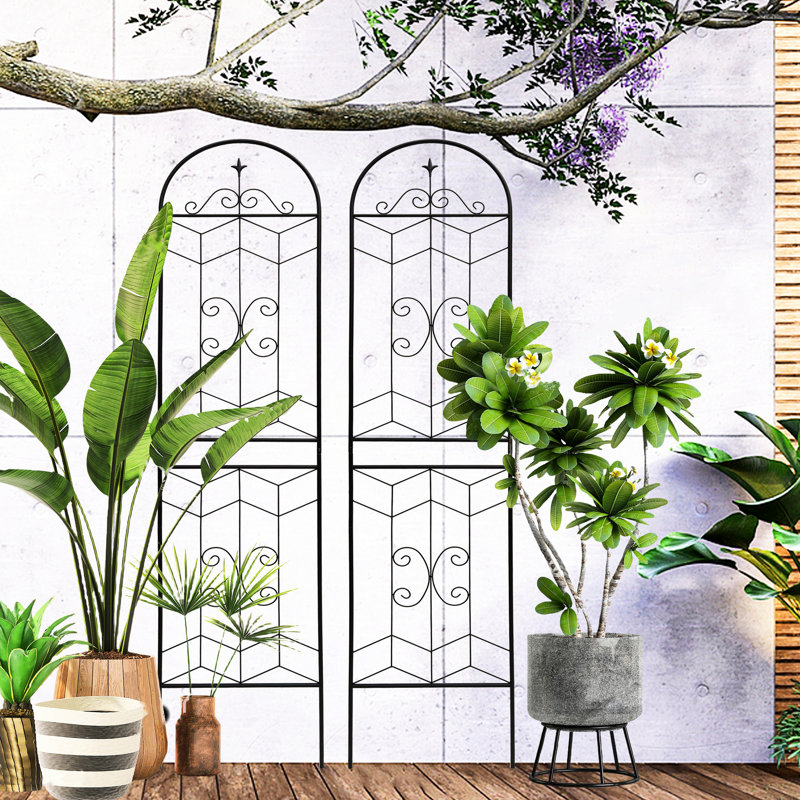 Ensemble de 4 treillis en métal de 86,7 po x 19,7 po, rouille - pour les grimpeurs au jasmin, floraison en plein air, noir, installation sans effort, plantes de pois résistantes à la rouille, éclatement, simple à installer, solide