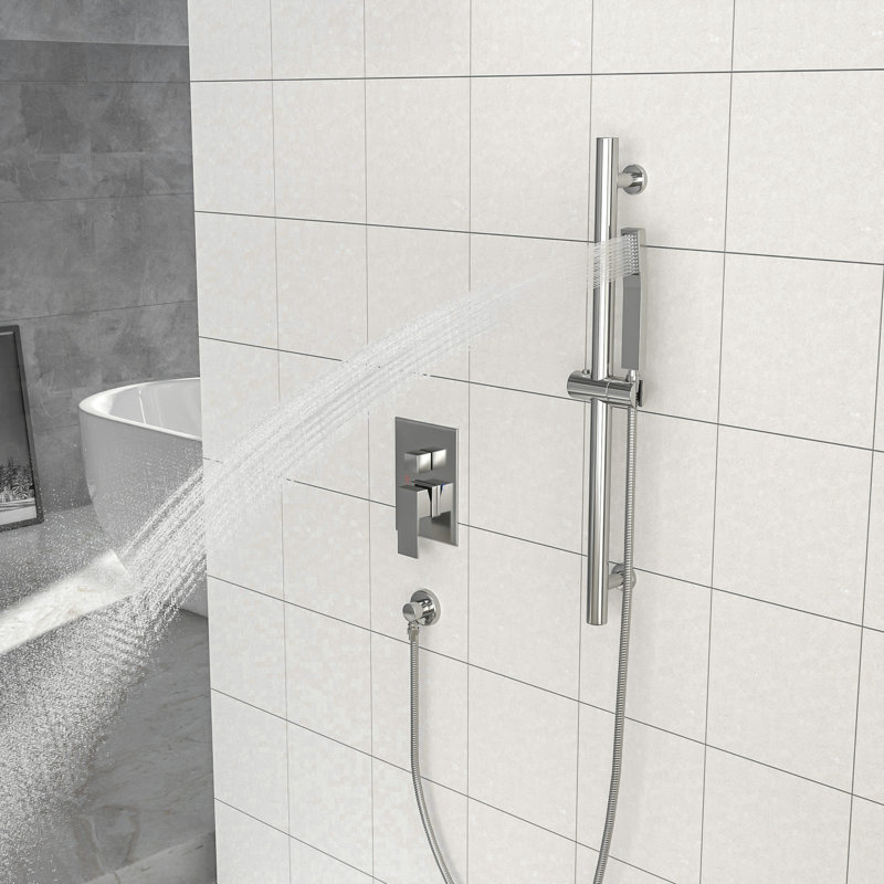 Système de douche avec barre coulissante réglable, système de douche carré mural de 12 pouces avec valve brute, nickel brossé