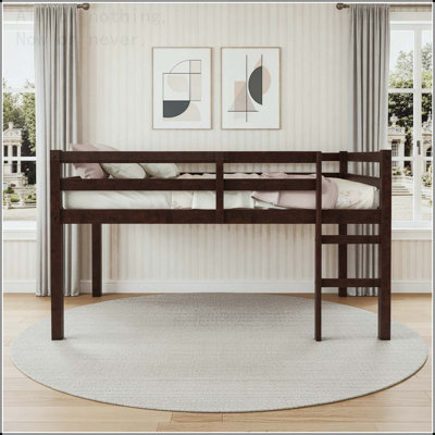 Full Rubber Wood Loft Bed with Ladder