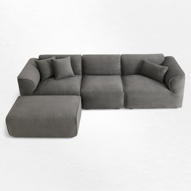 Canapé modulaire rembourré 4 pièces 4 pièces, Velours gris