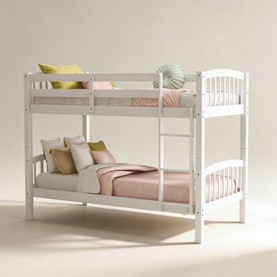 Twin Over Twin Bunk Bed with Ladder,White by Harriet Bee