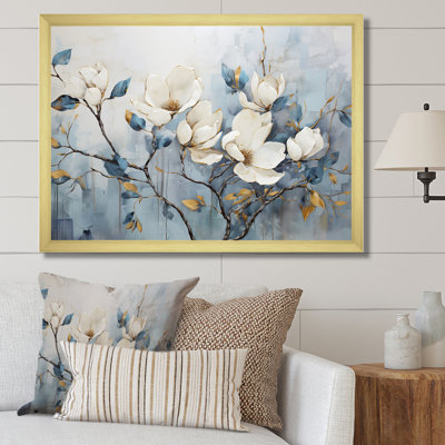 Elegant White And Blue Magnolias Tranquility - Magnolias Wall Art for Living Room