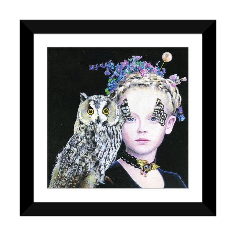 « il gufo e la principessa », impression sur toile, H 16 po x l 16 po x P 1 po, Papier d'art encadré noir, Blanc