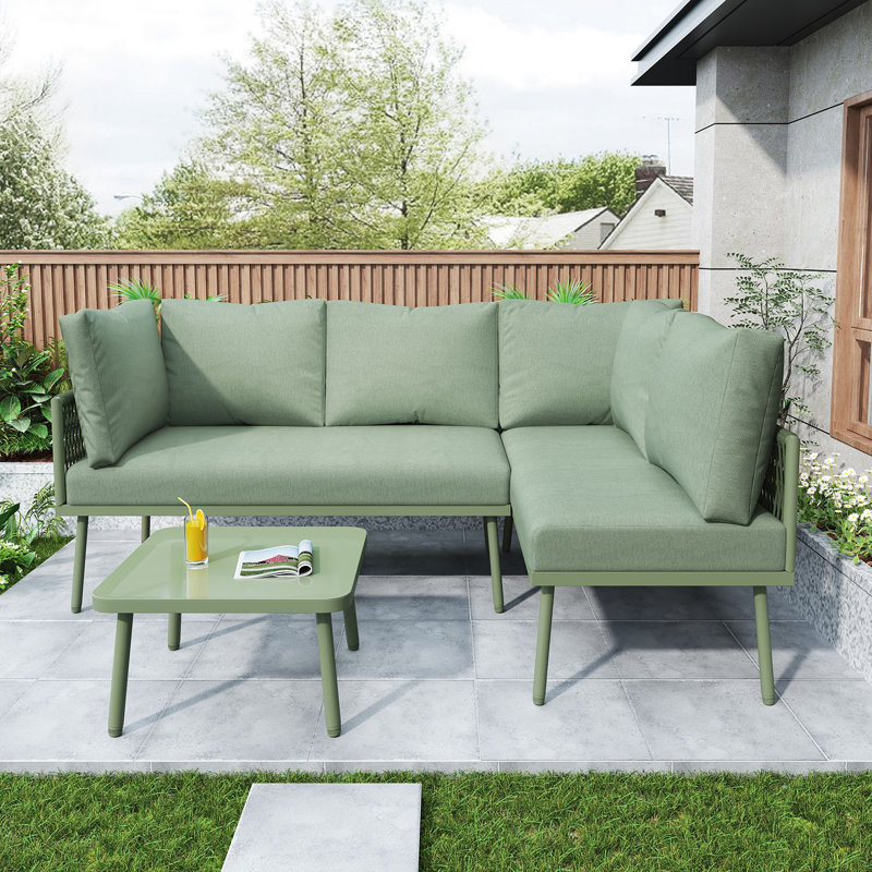 Outdoor 4 - Person Seating Group With Cushions, Green