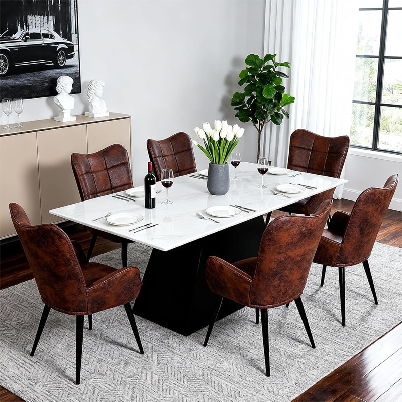 Mid-Century Modern Upholstered Dining Chairs with Wood Legs, High-Back Kitchen Chairs for Dining Room, Living Room & Restaurant