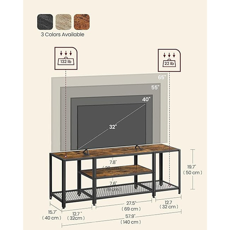 Ferdinandine TV Stand for TVs, Rustic Brown/Ink Black, 19.7" H X 57.9" W X 15.7 D