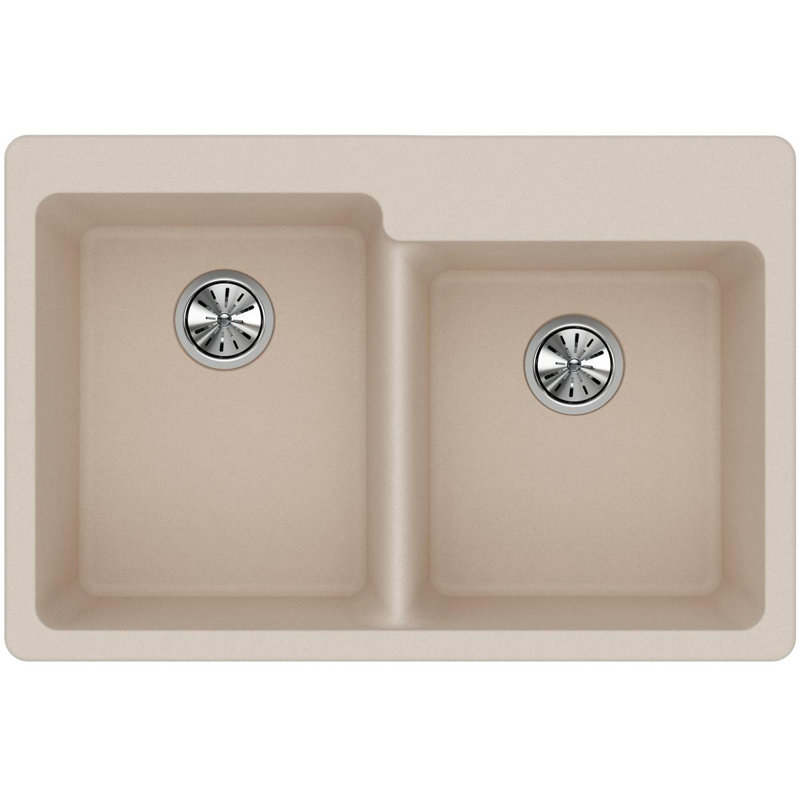 Quartz Classic 33" x 22" x 9-1/2" Double Basin Drop-In Kitchen Sink, Putty