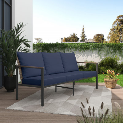 Outdoor Aluminum Frame Wicker 3 Seat Sofa With Cushions by Ebern Designs