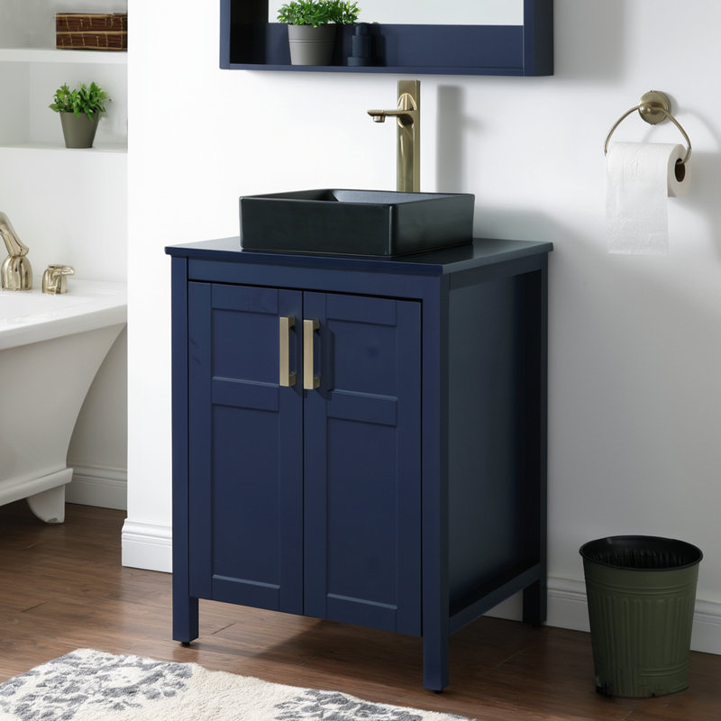Meuble-lavabo vasque 24 po, Noir, Bleu