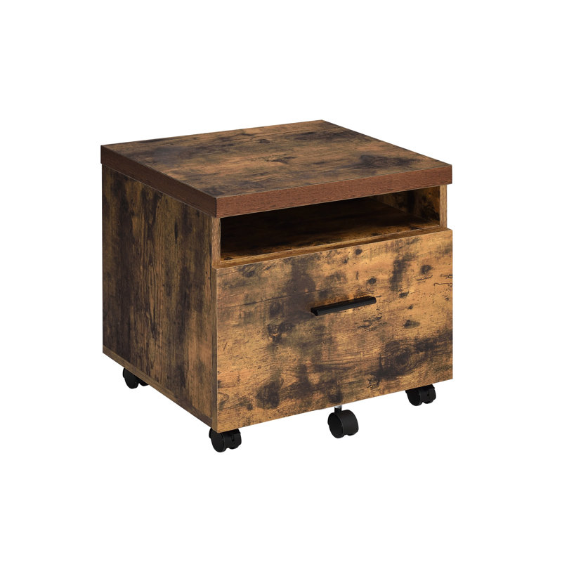 Classeur S en chêne vieilli et finition noire - assemblé, plateau en bois, pieds en métal, rangement et compartiment verrouillé avec pieds rectangulaires, rangement, tiroir verrouillable