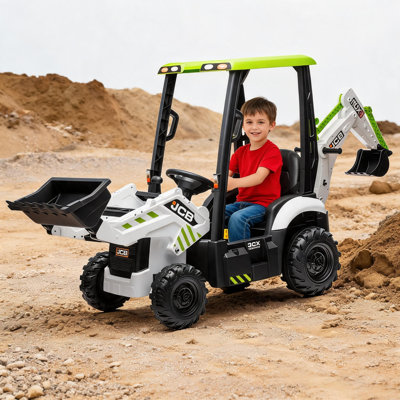 Tracteur 4 en 1, pelle, bulldozer et tente amovible, véhicule électrique alimenté par batterie 12V avec télécommande, chargeur frontal, pelle, klaxon, pneus EVA, jouets pour enfants.