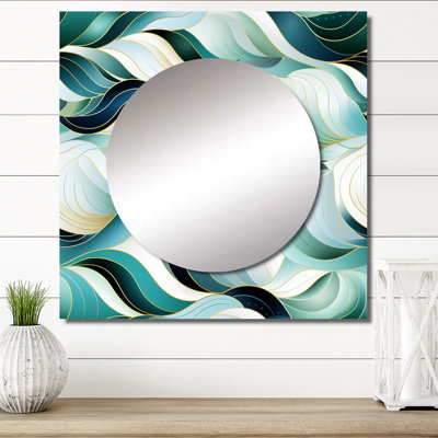 Coastal Emerald and White Geometric Charm - Grand miroir carré moderne pour décoration murale