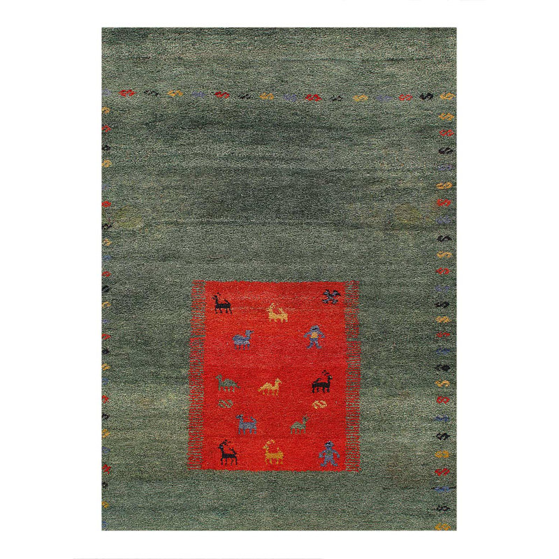 Tapis vert noué à la main 5 pi x 8 pi Gabbeh