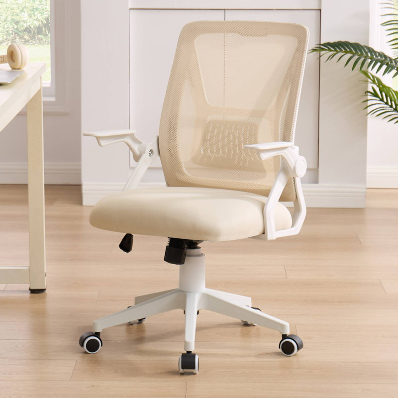 Beige Mesh Office Chairs with Adjustable Height, Modern Desk Chairs for Home Office, Swivel Computer Chair with Wheels