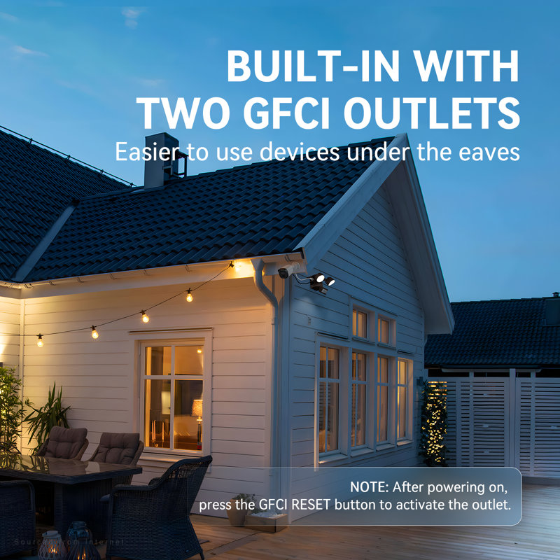 30w Dual-head Led Security Light With Gfci Outlets, Motion Sensor & Dusk To Dawn Floodlight, Brown, Brown