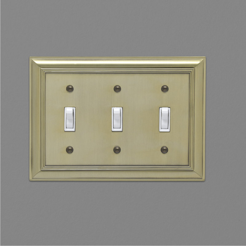 Antique Brass Triple Toggle Switch Wall Plate