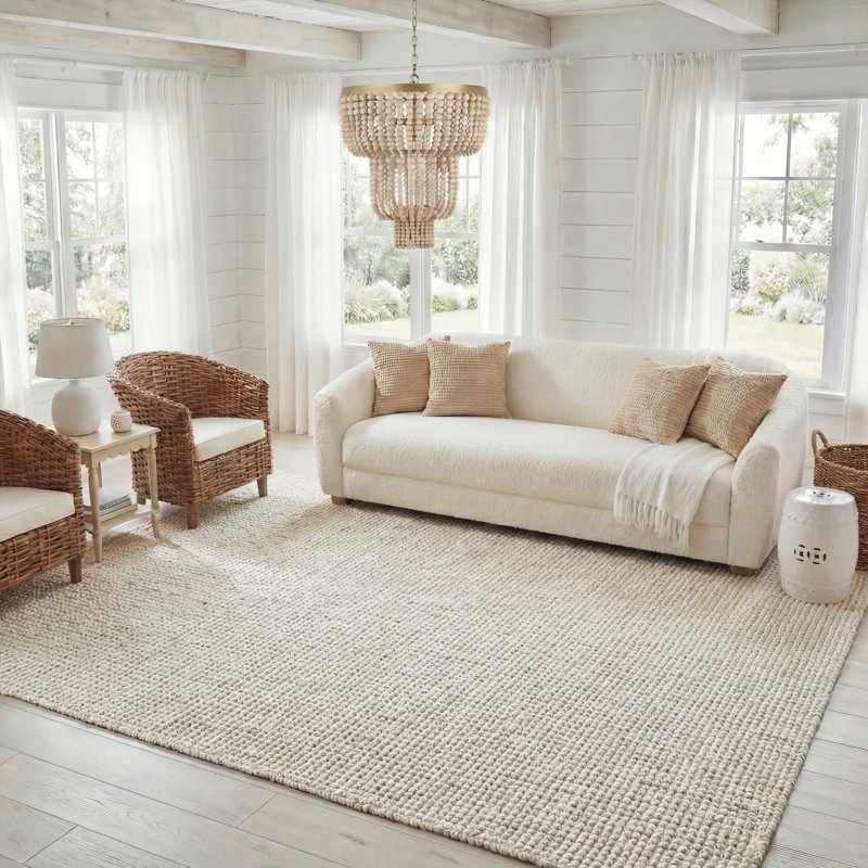 Estrin Natural Fiber Hand Woven Jute Solid Color Rug, Rectangle 8' x 10', Bleach
