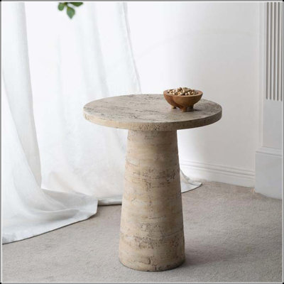 Durable Magnesium 22x22x25.5 Inch Cream Round Side Table with Pedestal Base for Versatile Use