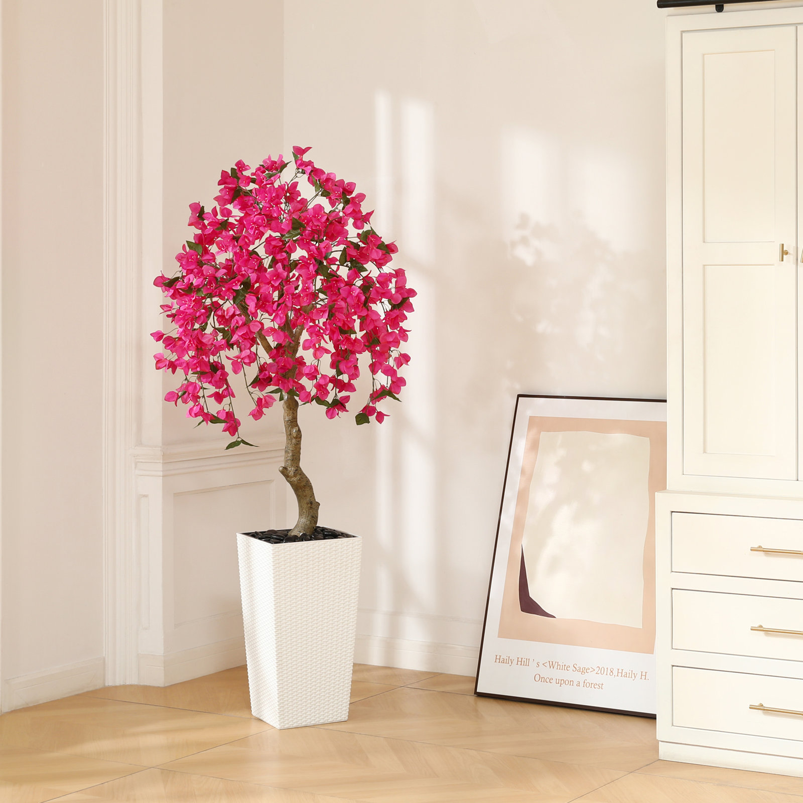 Adcock Flowering Tree in Decorative Vase, 72" H x 24" W x 24" D, White