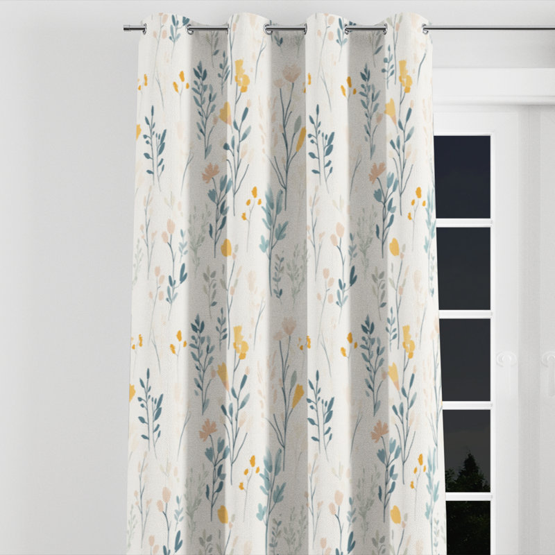 Panneaux de rideaux à motif floral - Rideau beige avec œillets Soft Meadow - 1 panneau, L 52 po x L 108 po, Œillets dorés