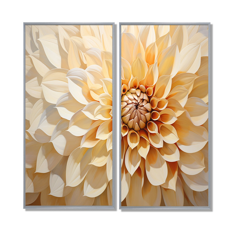 Minimalisme dahlia - blanc, art traditionnel sur toile, 40" H x 40" W, Silver, Impression encadrée flottante