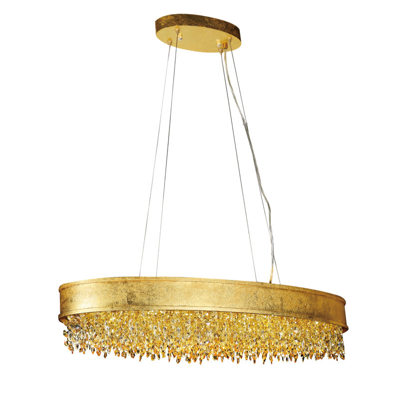 Lustre 16 lumières DEL or avec cristaux transparents et champagne, Or