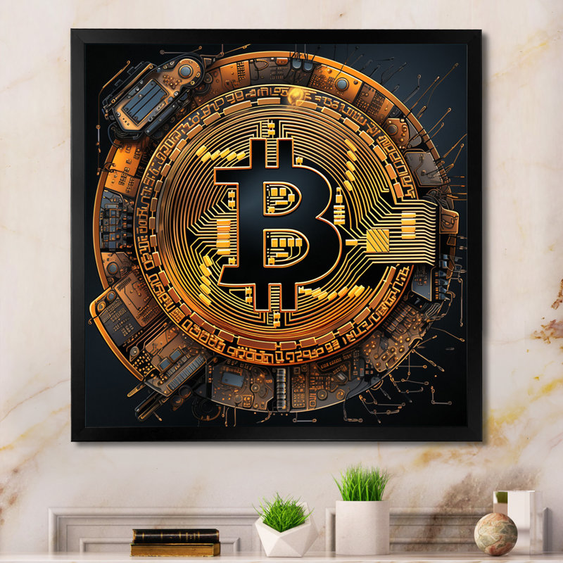 Bitcoin Crypto Seal - reproduction sur toile, Cadre simple noir, H 30 po x l 30 po x P 1 po